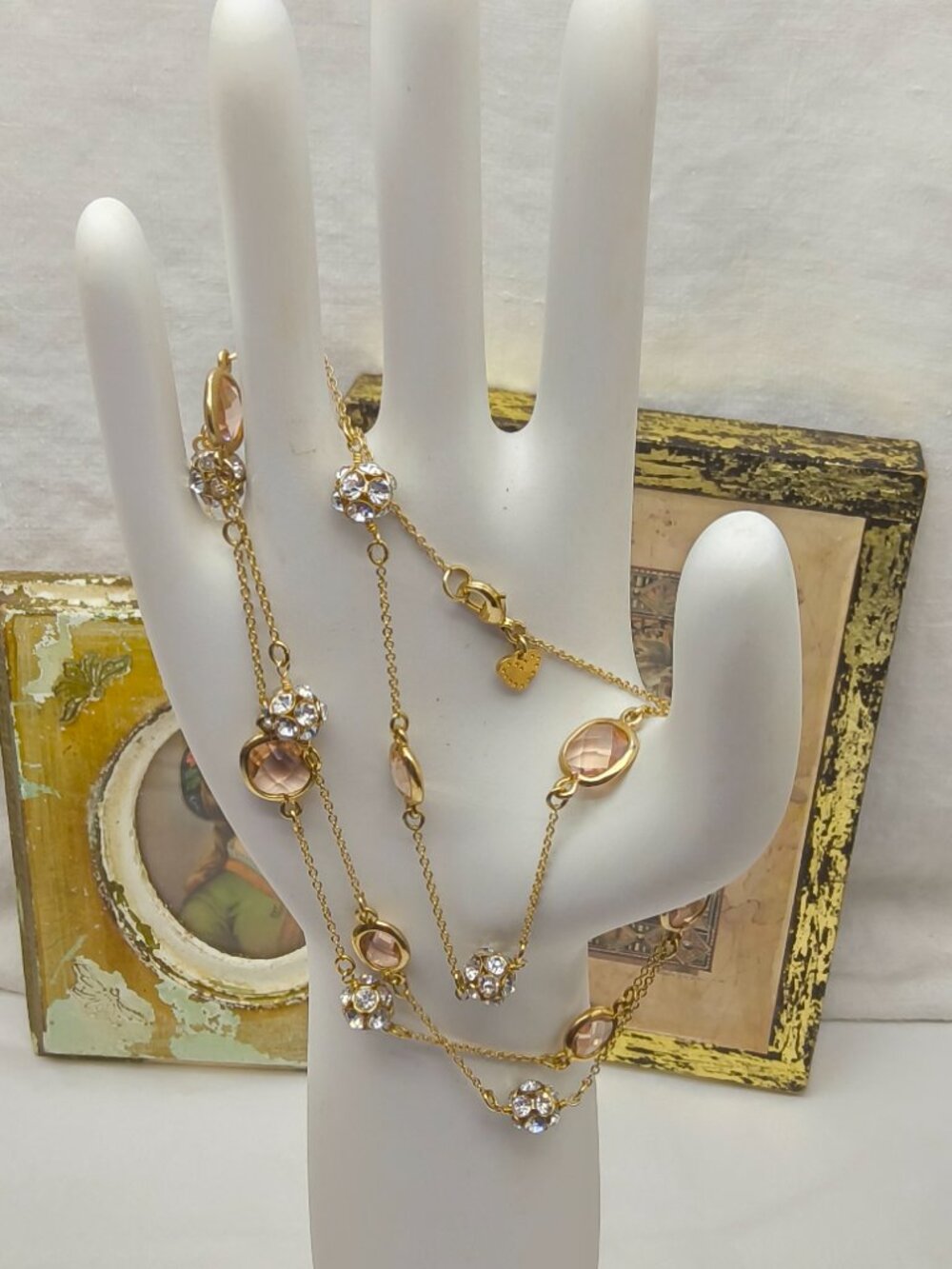 Delicate Rhinestone & Faceted Pink Stone Chain - Picture 11 of 11